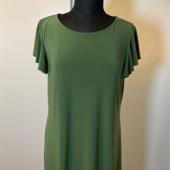 18. Nicole Miller Solid Ruffle Short Sleeve Midi Green Dress Size Large - Picture 2 of 5